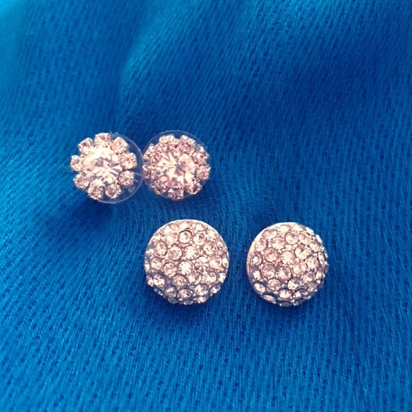 Two Pairs of Silver-Tone and Clear-Stone Earrings - Picture 2 of 6